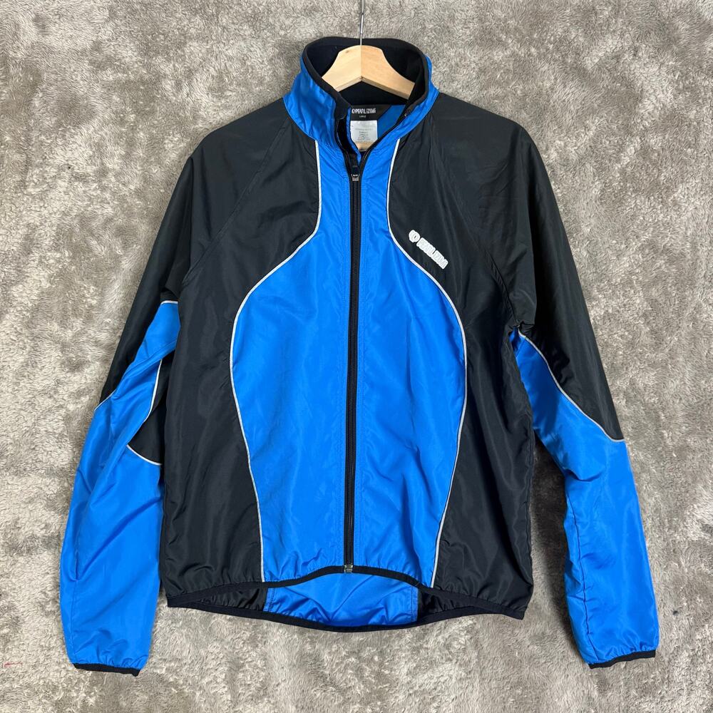 Pearl Izumi Full Zip Cycling Jacket Barrier Wind Breaker Blue Black Reflective L